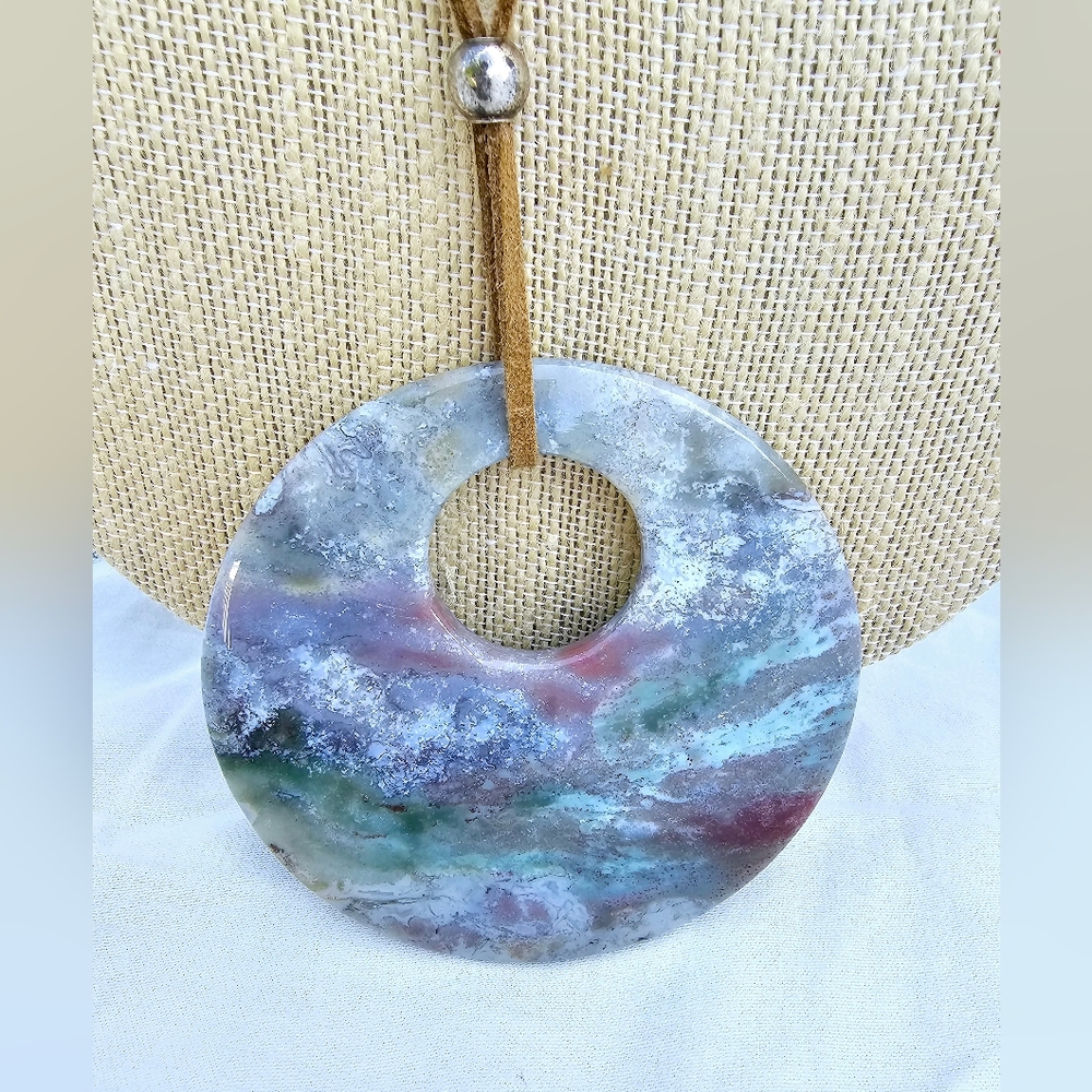 Green Moss Agate Round Disc pendant